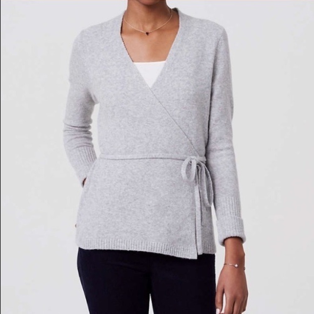 LOFT soft gray wrap-around sweater